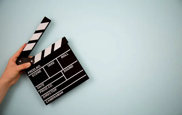 Movie Clapper Blue Background Cinema Concept — Stock Photo, Image