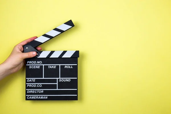 Movie Clapper Yellow Background Cinema Concept — Stock Photo, Image