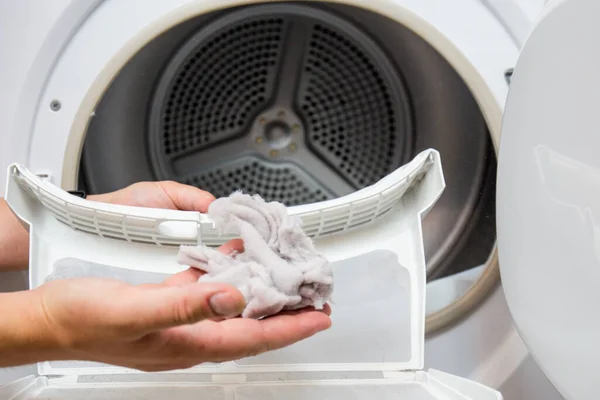 Dryer Filter Dirty Needs Cleaned Clothes Dust Has Gathered One — Stock Photo, Image