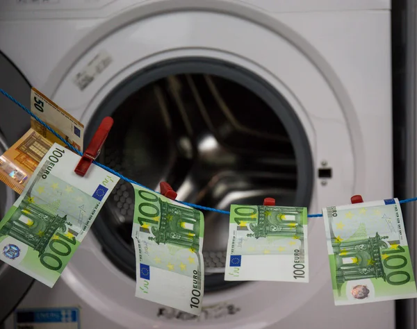 Money Attached String Dry Symbolically Depicted Money Laundering Crime Illegal — Stock Photo, Image