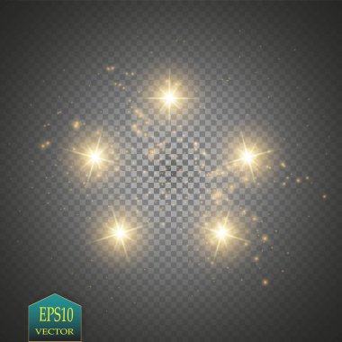 Vektör altın parıltılı dalga çizimi. Altın yıldız tozu izleri, şeffaf arkaplanda izole edilmiş ışıldayan parçacıklar. Sihirli kavram