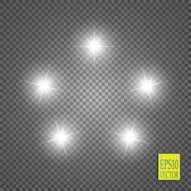 Şeffaf arkaplanda ışıklar. Sihirli kavram. Vektör beyaz parıltı dalgası soyut illüstrasyon. Beyaz yıldız tozu izleri izole edilmiş parlayan parçacıklar.