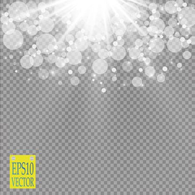 Soyut beyaz bokeh etkisi modern tasarım ile kıvılcım saçar. Parlayan yıldız patlaması ya da havai fişek etkisi. Işıltılı ışık vektörü şeffaf arka plan. Noel kavramı. Titrek sihirli efekt