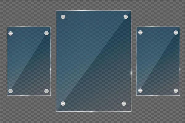 Set Placas Vidrio Banderas Vidrio Vectorial Sobre Fondo Transparente Ilustración — Vector de stock
