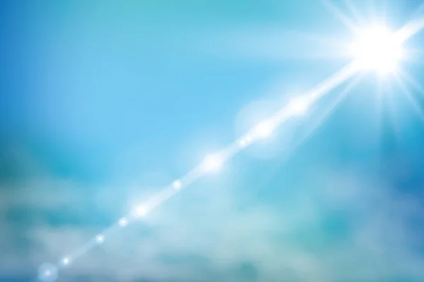 Soleil Brillant Réaliste Avec Éclat Lentille Ciel Bleu Avec Fond — Image vectorielle