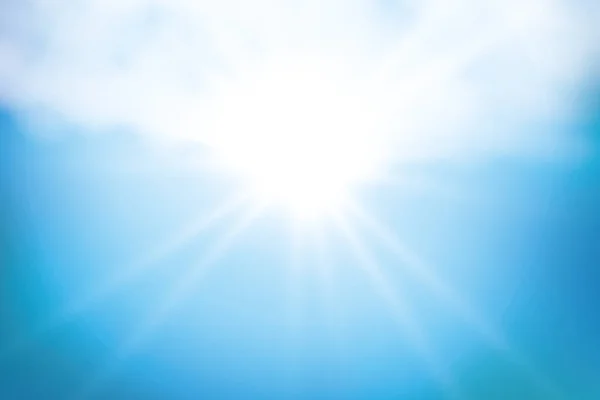 Реалистичное Сияющее Солнце Бликом Объектива Голубое Небо Фоне Облаков Векторная — стоковый вектор