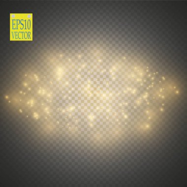 Vektör altın parıltılı dalga çizimi. Altın yıldız tozu izleri, şeffaf arkaplanda izole edilmiş ışıldayan parçacıklar. Sihirli kavram