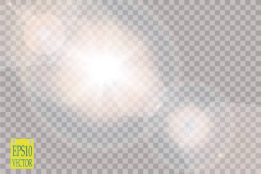 Vektör şeffaf güneş ışığı özel lens ışık efekti. Güneş ışınları ve spot ışıklarıyla parlıyor. 10 saniye.