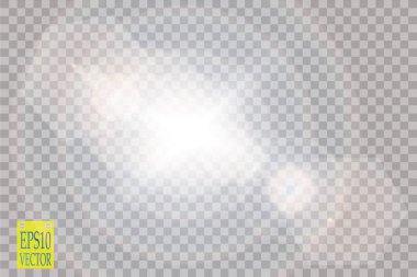 Vektör şeffaf güneş ışığı özel lens ışık efekti. Güneş ışınları ve spot ışıklarıyla parlıyor. 10 saniye.