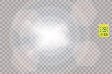 Vektör şeffaf güneş ışığı özel lens ışık efekti. Güneş ışınları ve spot ışıklarıyla parlıyor. 10 saniye.