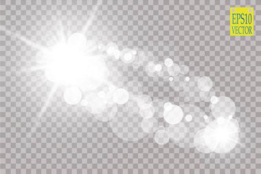 Soyut beyaz bokeh etkisi modern tasarım ile kıvılcım saçar. Parlayan yıldız patlaması ya da havai fişek etkisi. Işıltılı ışık vektörü şeffaf arka plan. Noel kavramı. Titrek sihirli efekt