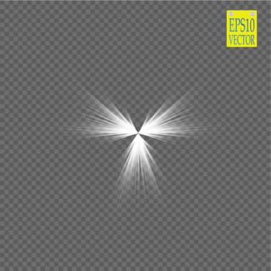 Şeffaf arkaplanda ışıklar. Sihirli kavram. Vektör beyaz parıltı dalgası soyut illüstrasyon. Beyaz yıldız tozu izleri izole edilmiş parlayan parçacıklar.