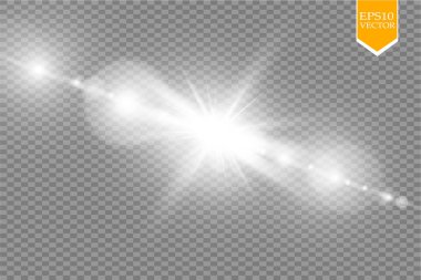 Vektör şeffaf güneş ışığı özel lens ışık efekti. Güneş ışınları ve spot ışıklarıyla parlıyor. 10 saniye.