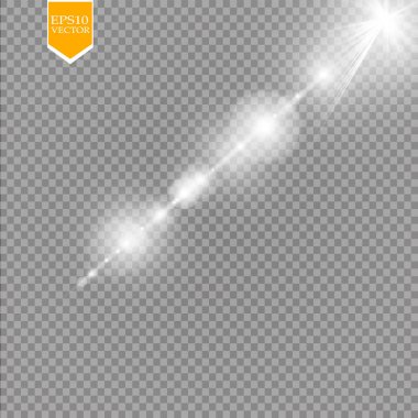 Vektör şeffaf güneş ışığı özel lens ışık efekti. Güneş ışınları ve spot ışıklarıyla parlıyor. 10 saniye.
