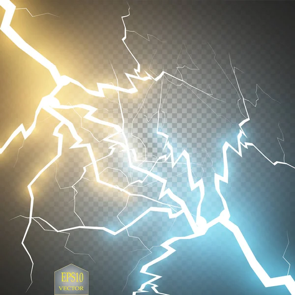 Colisión Dos Fuerzas Con Luz Dorada Azul Ilustración Vectorial Poder — Vector de stock