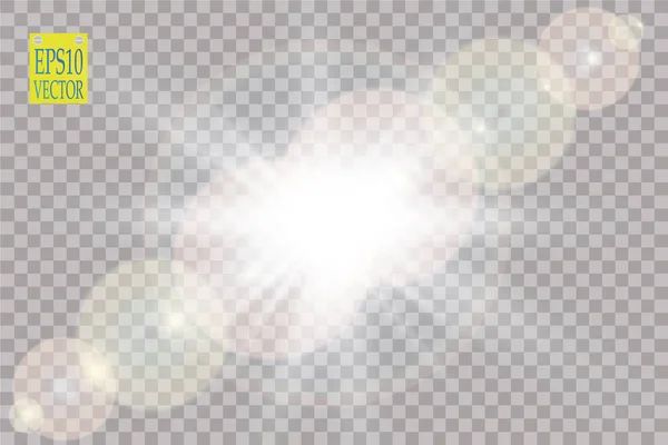 Vektor Transparent Solljus Speciell Lins Utflytning Ljuseffekt Solen Blinkar Med — Stock vektor