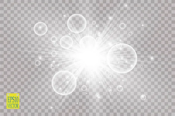 Glödljuseffekt Starburst Med Gnistrar Transparent Bakgrund Vektorillustration Solen — Stock vektor