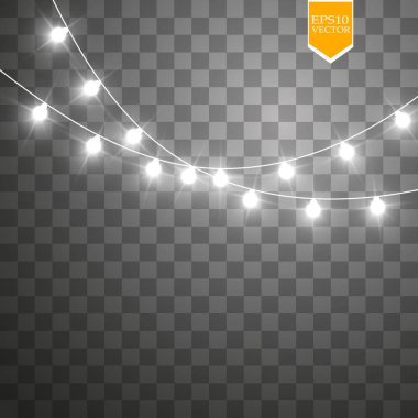 Şeffaf arka planda izole edilmiş Noel ışıkları. Parlayan Xmas çelengi. Vektör