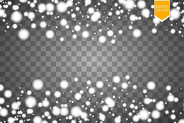 Efecto Caída Vectorial Nieve Aislado Sobre Fondo Transparente Con Bokeh — Vector de stock