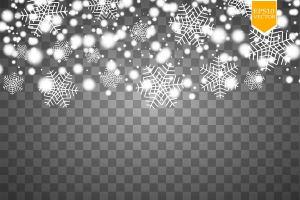 Efecto Caída Vectorial Nieve Aislado Sobre Fondo Transparente Con Bokeh — Vector de stock