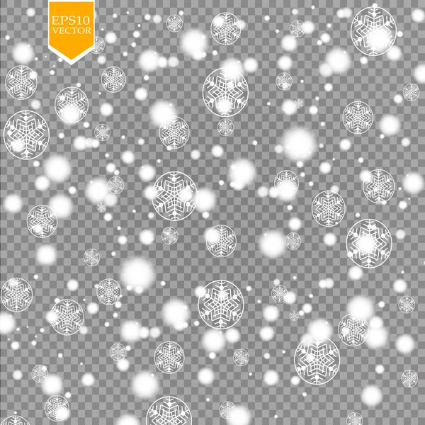 Efecto Caída Vectorial Nieve Aislado Sobre Fondo Transparente Con Bokeh — Vector de stock