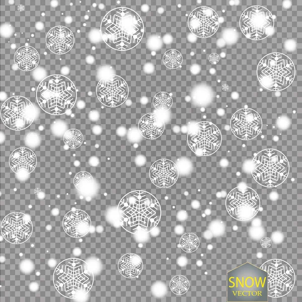 Efecto Caída Vectorial Nieve Aislado Sobre Fondo Transparente Con Bokeh — Vector de stock