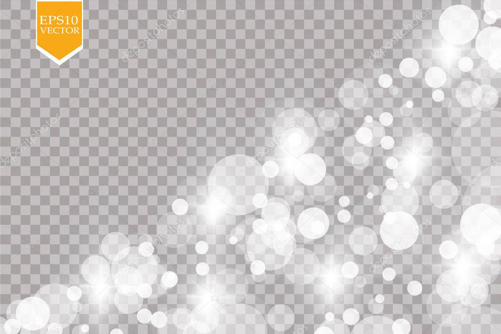 Abstract white bokeh effect explosion with sparks modern design. Glow star burst or firework light effect. Sparkles light vector transparent background. Christmas Concept. Flicker magic effect