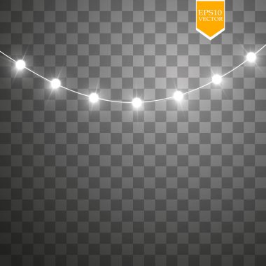 Şeffaf arka planda izole edilmiş Noel ışıkları. Parlayan Xmas çelengi. Vektör