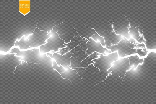 稲妻のセット 雷嵐や雷 魔法と明るい照明効果 ベクターイラスト — ストックベクタ