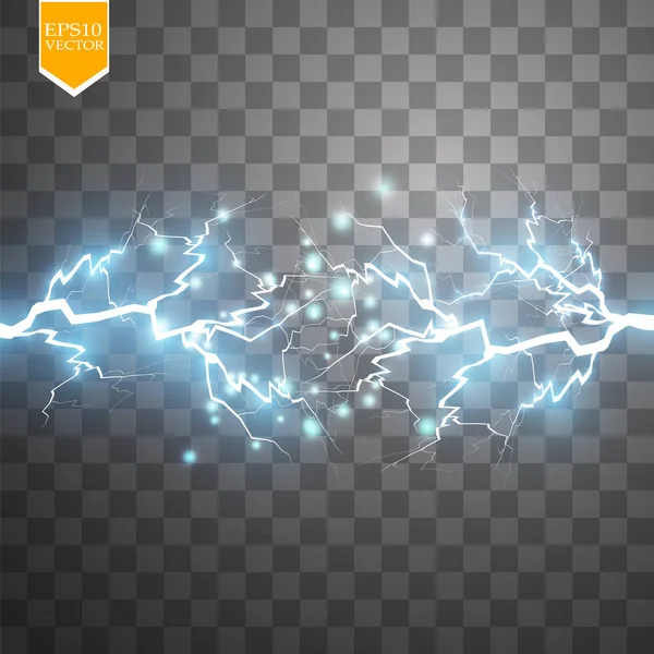 Mavi soyut enerji patlaması. Kıvılcımlı özel ışık efekti. Vektör ışıltısı yıldırım kümesi. Şeffaf arka planda elektriksel boşalma. Yüksek voltajlı çekirdek. Vektör