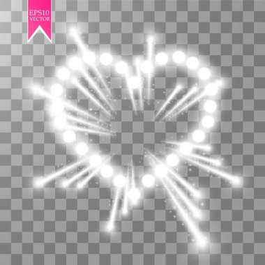 Kalp lambaları ith parlak havai fişek şeffaf bir arka plan üzerinde. Sevgililer günü kartı. Kalp yazıt ile ı Love You. Vektör çizim Eps 10.