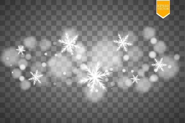 Fényes Fehér Hópehely Csillogás Elszigetelt Átlátszó Háttérrel Karácsonyi Dekoráció Csillogó — Stock Vector