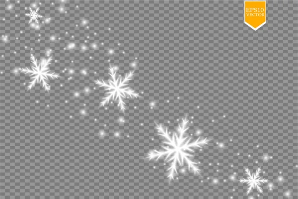 Fényes Fehér Hópehely Csillogás Elszigetelt Átlátszó Háttérrel Karácsonyi Dekoráció Csillogó — Stock Vector
