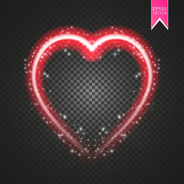 Bright Neon Heart Heart Sign Dark Transparent Background Neon Glow — Stock Vector