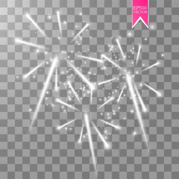 Эффект Фейерверка Светящимися Звездами Небе Изолирован Прозрачном Фоне Векторная Белая — стоковый вектор