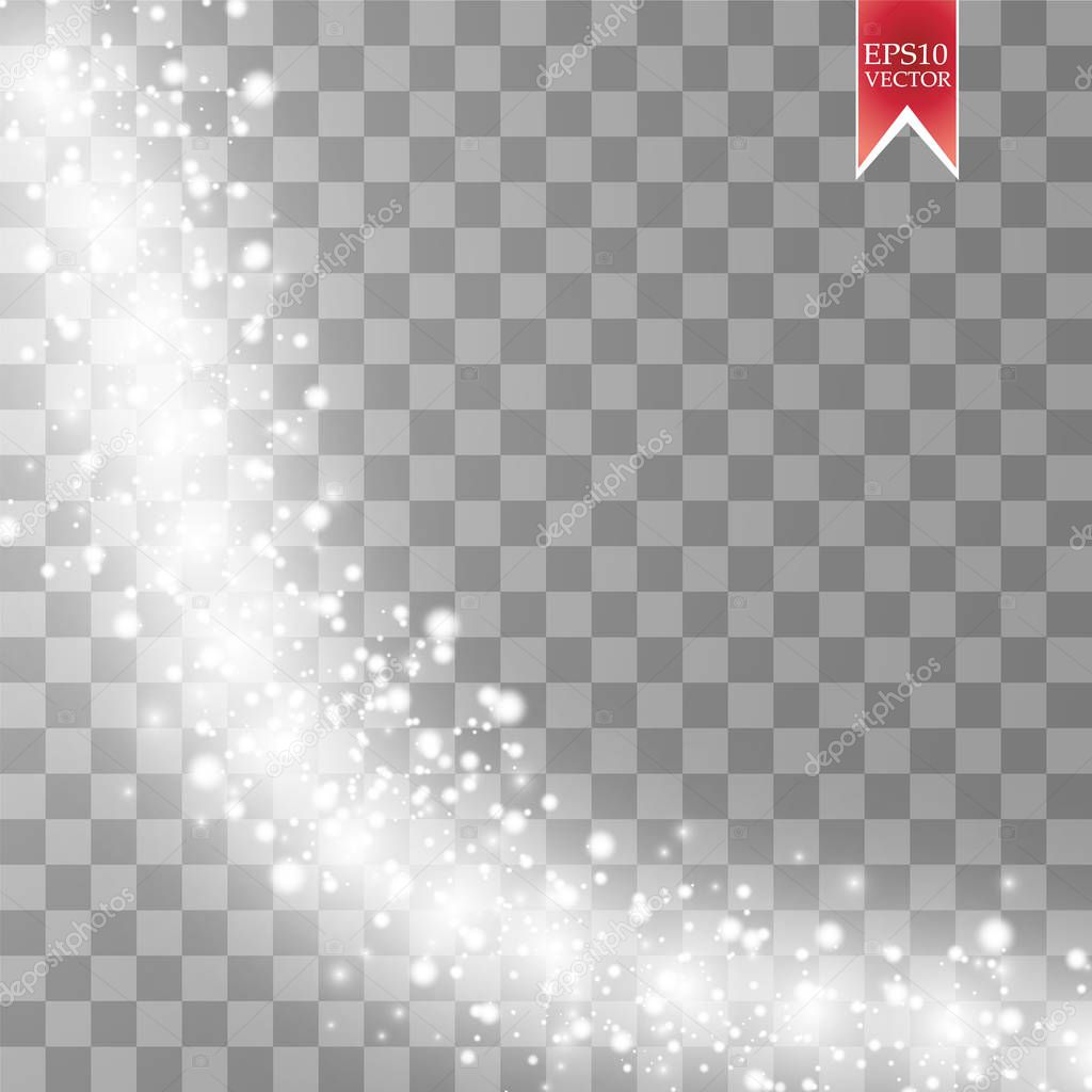 Wave stars and snowflakes trail effect on transparent background. Abstract light painting vector Illustration. eps 10