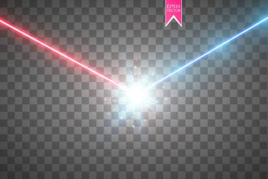 İki güç kırmızı ve mavi ışık ile çarpışması. Vektör çizim. Sıcak ve soğuk köpüklü güç. Enerji ile elektrik deşarj yıldırım. Vektör