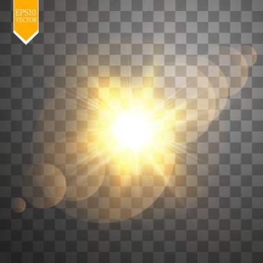Vektör şeffaf güneş ışığı özel lens ışık efekti. Güneş ışınları ve spot ışıklarıyla parlıyor. 10 saniye.