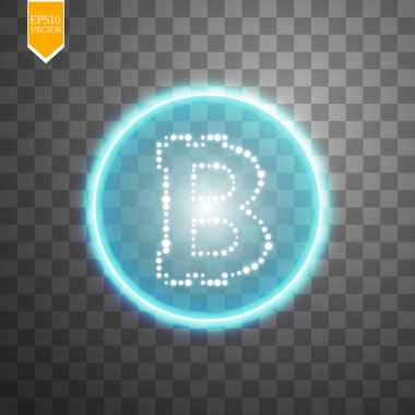 Şeffaf arkaplan üzerinde bitcoin olan soyut mavi enerji halkası.