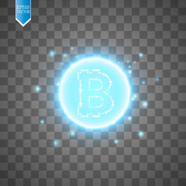 Şeffaf arkaplan üzerinde bitcoin olan soyut mavi enerji halkası.