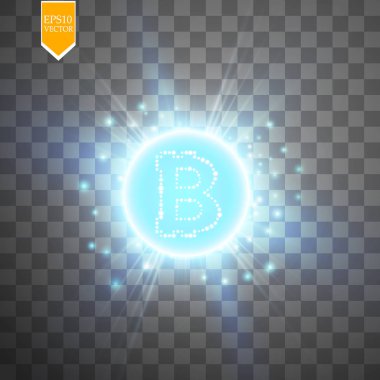 Şeffaf arkaplan üzerinde bitcoin olan soyut mavi enerji halkası.