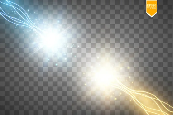 Kollision Zweier Kräfte Mit Gold Und Blauem Licht Vektorillustration Heiße — Stockvektor