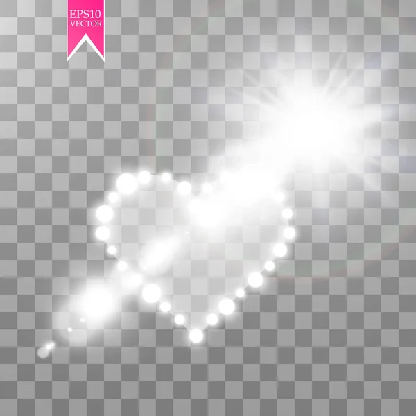 Herz Der Lampen Und Blendung Auf Einem Transparenten Hintergrund Valentin — Stockvektor