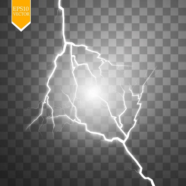 矢量电闪电 能量效应 明亮的闪光和火花在透明的背景上 Eps — 图库矢量图片