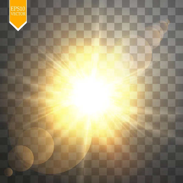 Efecto Luz Destello Lente Especial Luz Solar Transparente Vectorial Sol — Vector de stock