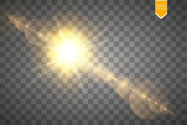 Efecto Luz Destello Lente Especial Luz Solar Transparente Vectorial Sol — Vector de stock