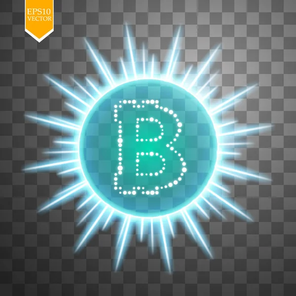 Bitcoin sikke üzerinde patlama arka plan mavi yıldızlar parlıyor ve şeffaf arka plan üzerinde parıldıyor. Vektör