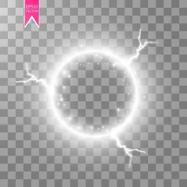 Векторное Световое Кольцо Электрической Молнией Круглый Блестящий Каркас Огнями Пыли — стоковый вектор
