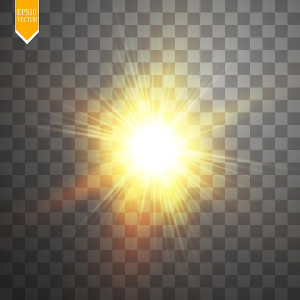 Efekt Świetlny Odpalenie Błyskiem Przezroczystym Tle Ilustracja Wektora Słońce — Wektor stockowy