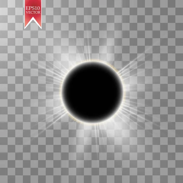 Total solar eclipse vector illustration on transparent background. Full moon shadow sun eclipse with corona,, eps 10.